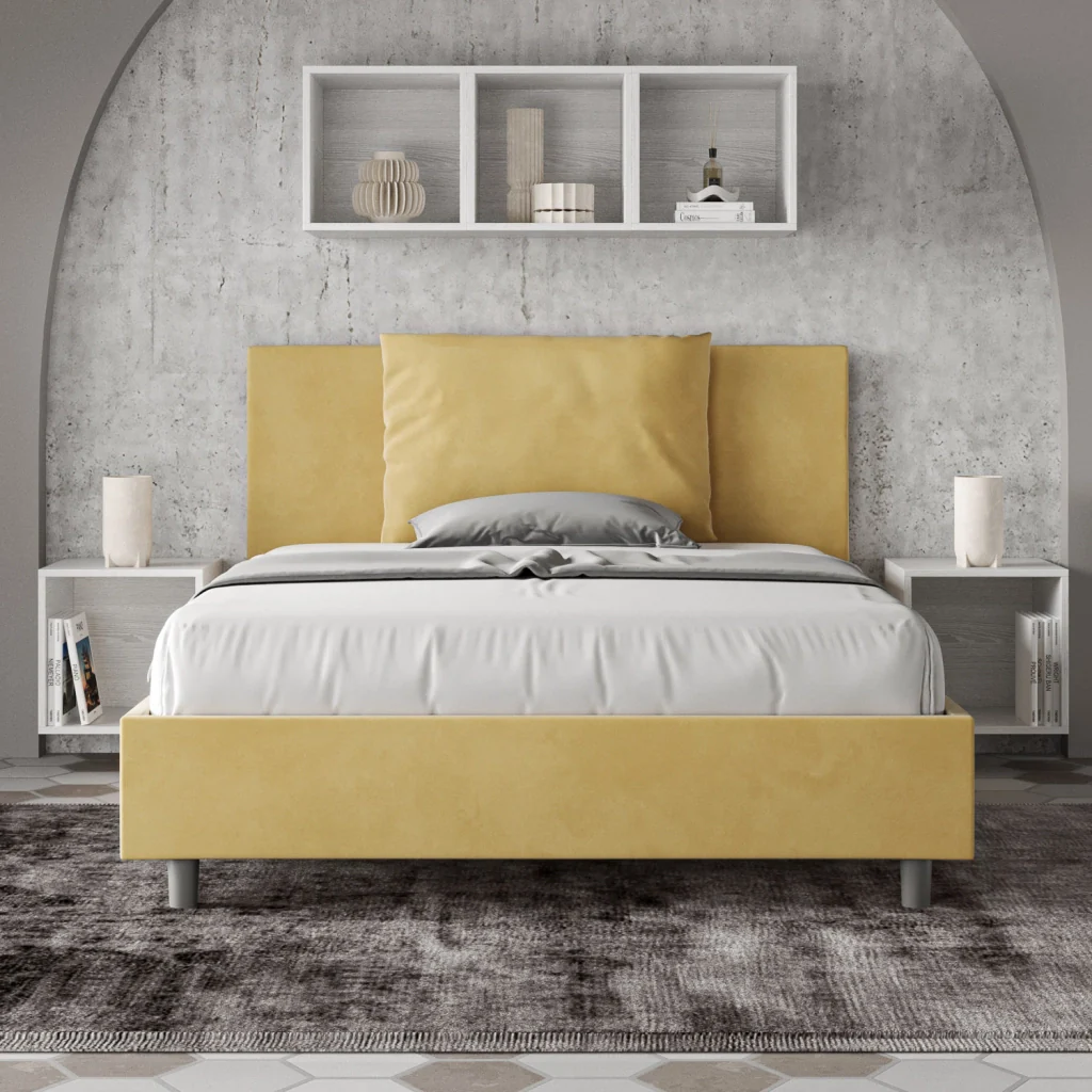 BS COM Letto una piazza e mezza con rete imbottito 130x190 microfibra ocra - Image 3