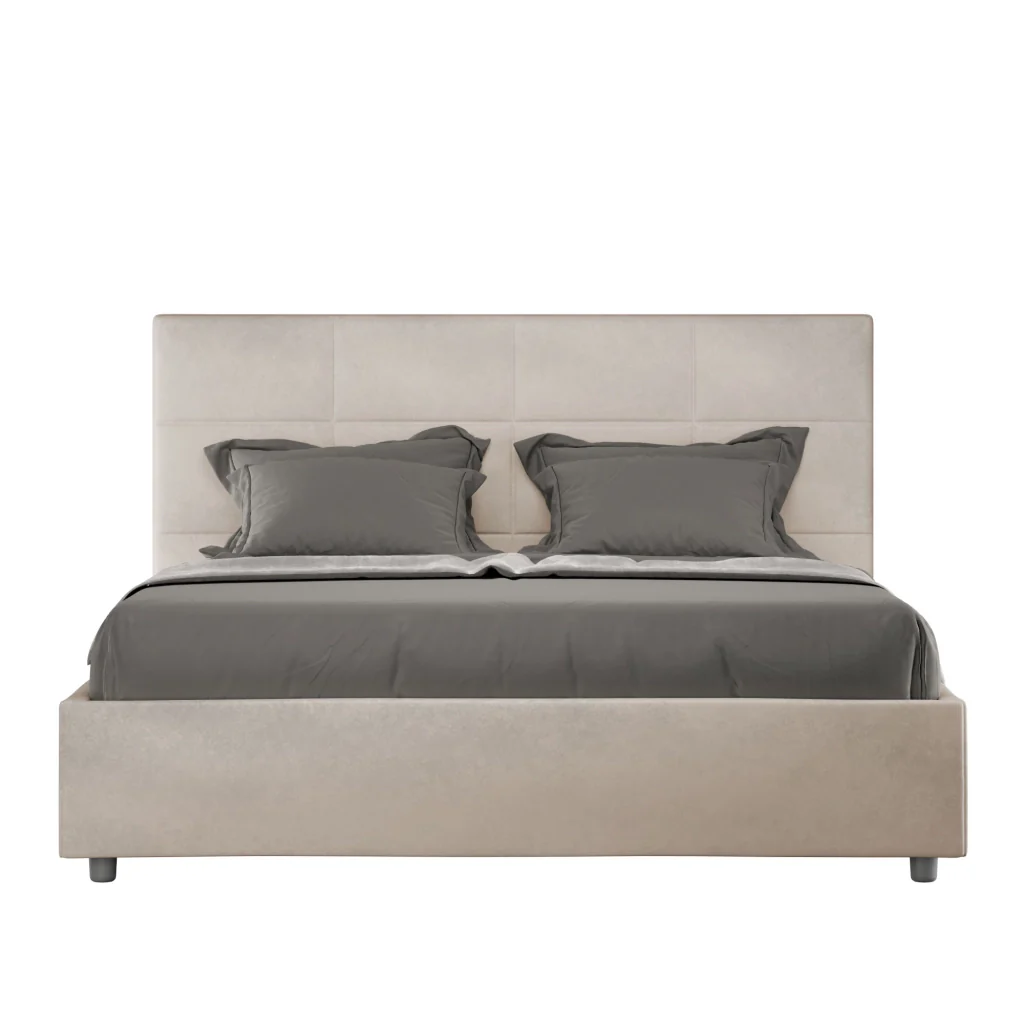 BS COM Letto una piazza e mezza con rete imbottito 130x190 microfibra sabbia