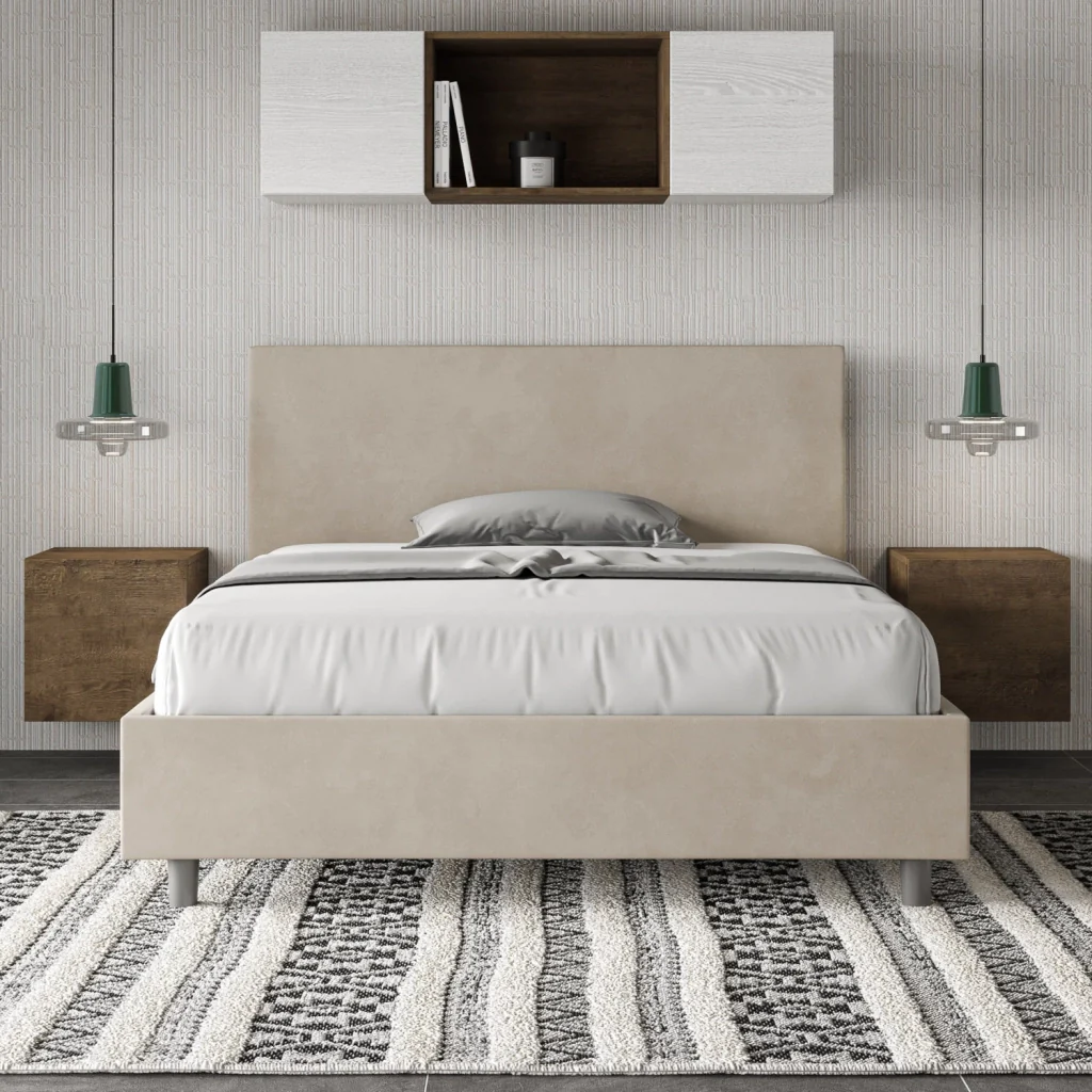 BS COM Letto una piazza e mezza con rete imbottito 130x190 microfibra sabbia - Image 4