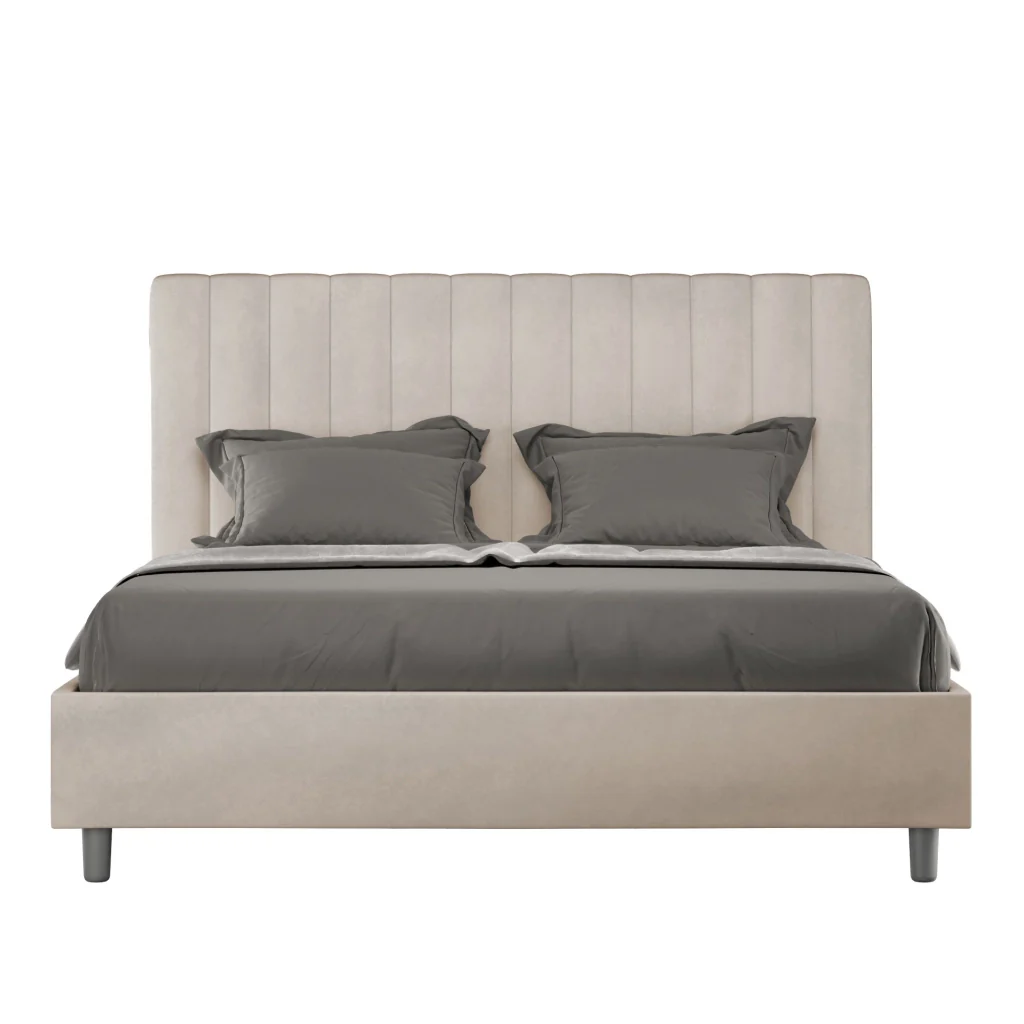 BS COM Letto una piazza e mezza con rete imbottito 130x190 microfibra sabbia