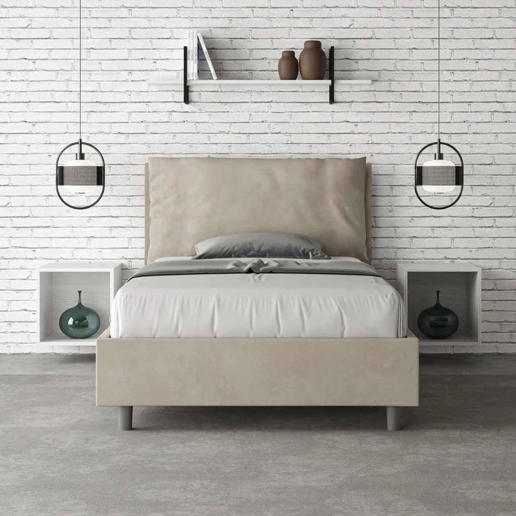 BS COM Letto una piazza e mezza con rete imbottito 130x190 microfibra sabbia Large - Image 2