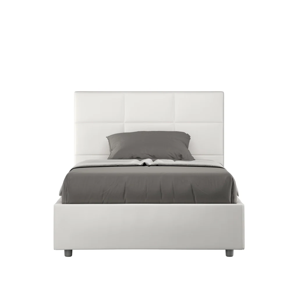 BS COM Letto una piazza e mezza con rete imbottito 130x190 similpelle bianco