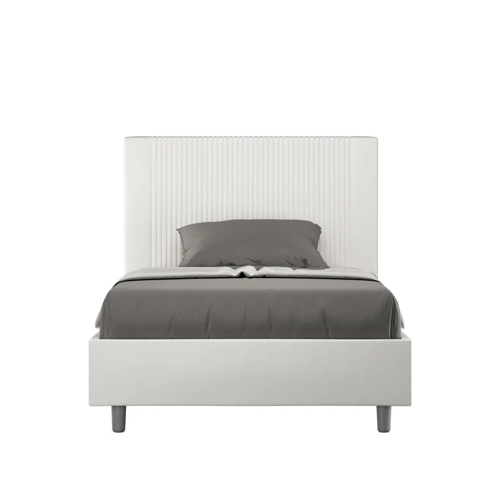 BS COM Letto una piazza e mezza con rete imbottito 130x190 similpelle bianco