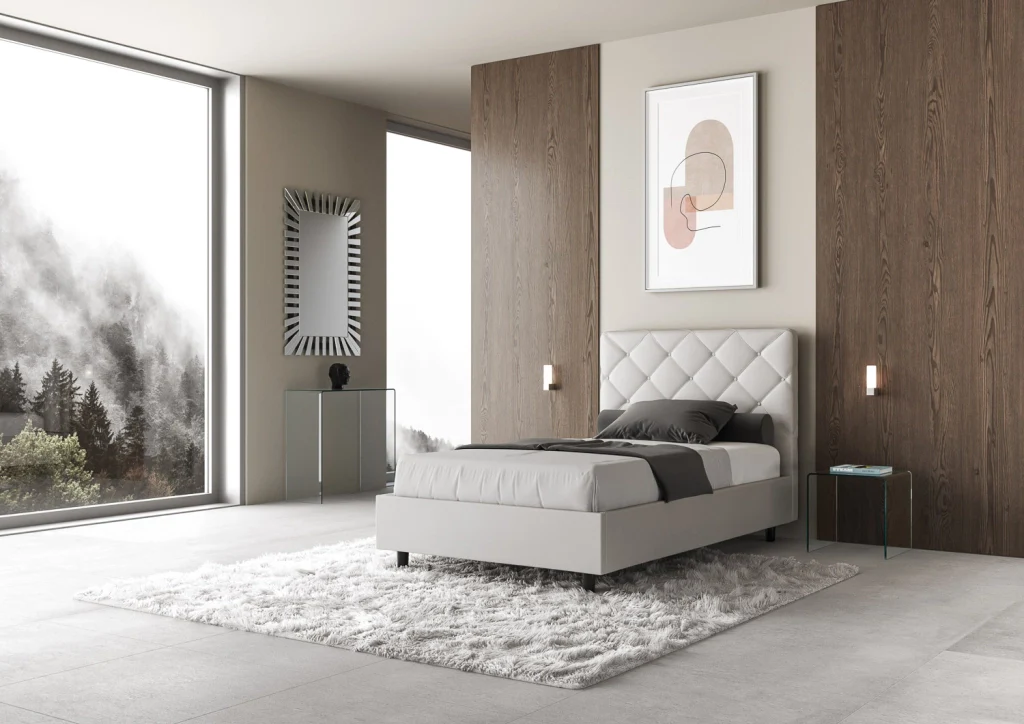 BS COM Letto una piazza e mezza con rete imbottito 130x190 similpelle bianco - Image 3