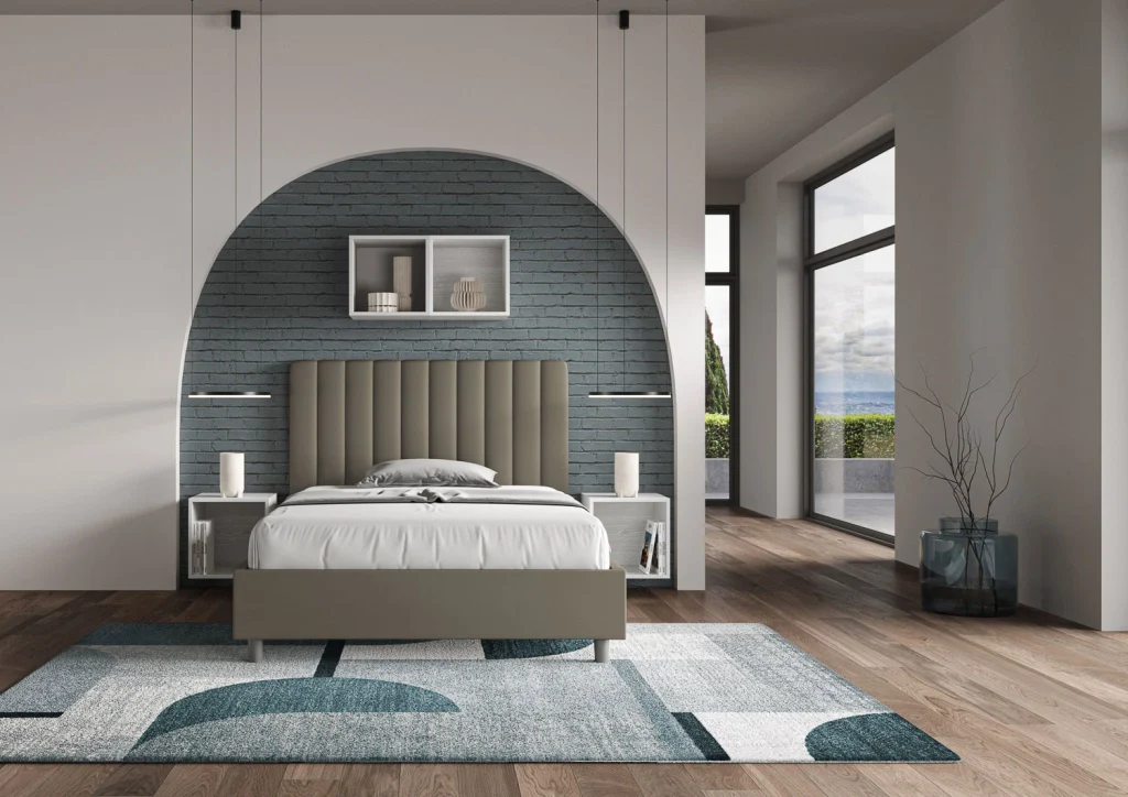 BS COM Letto una piazza e mezza con rete imbottito 130x190 similpelle cappuccino - Image 2