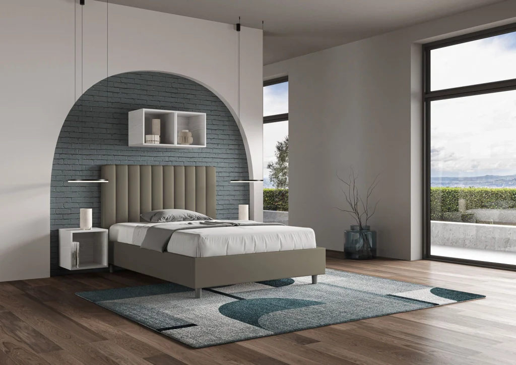 BS COM Letto una piazza e mezza con rete imbottito 130x190 similpelle cappuccino - Image 4