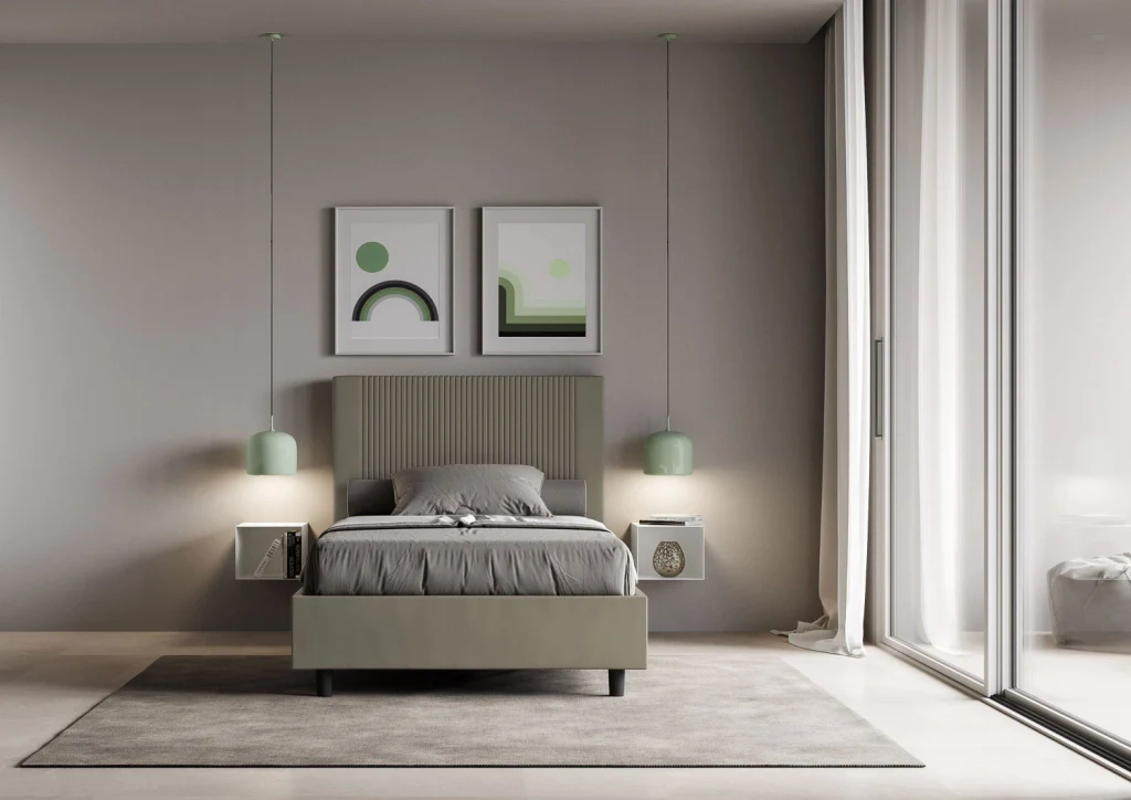 BS COM Letto una piazza e mezza con rete imbottito 130x190 similpelle cappuccino - Image 2