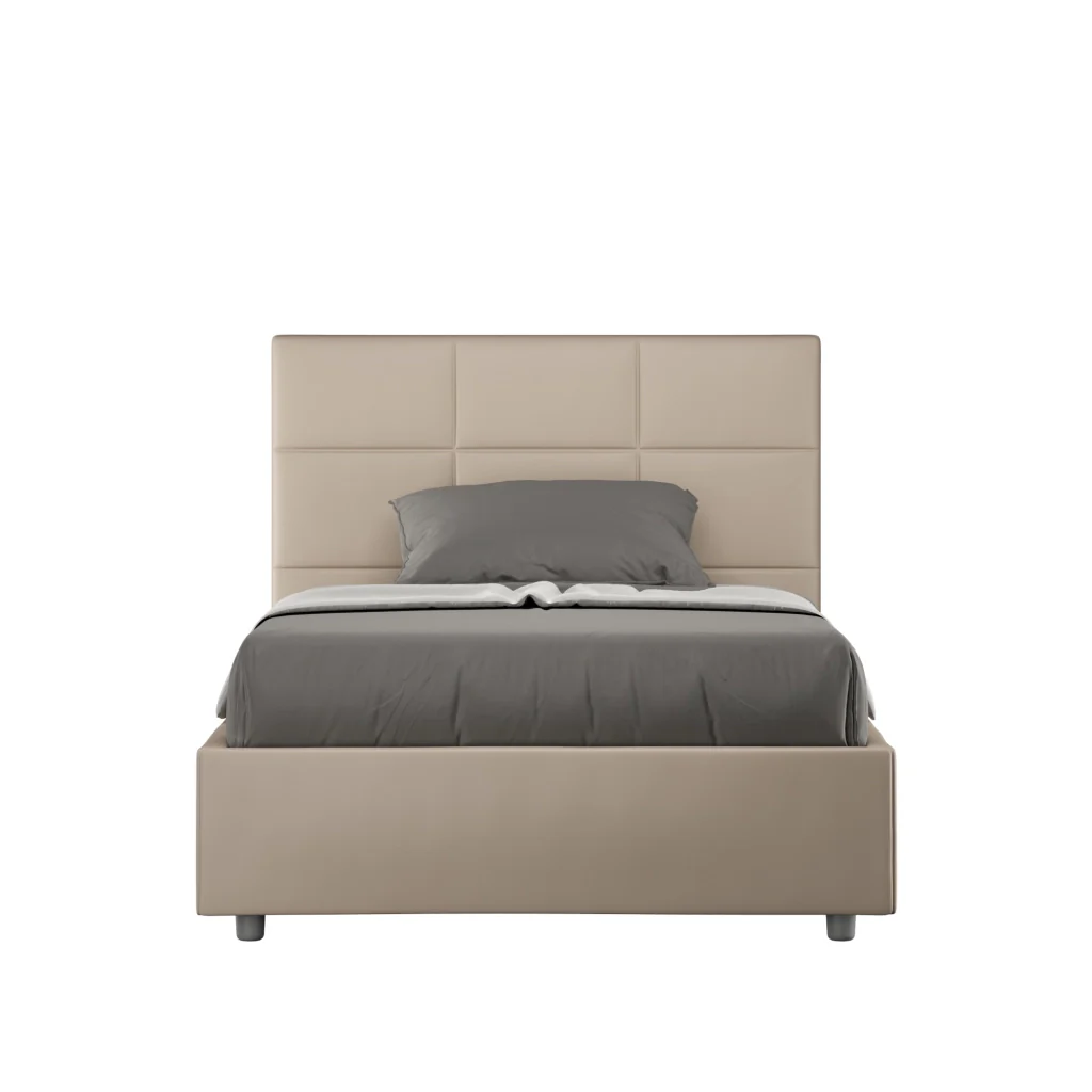 BS COM Letto una piazza e mezza con rete imbottito 130x190 similpelle tortora