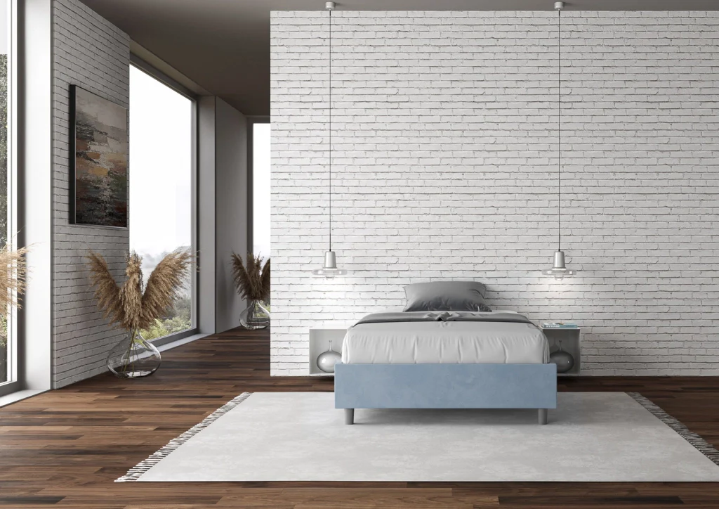 BS COM Letto una piazza e mezza con rete imbottito 130x200 microfibra azzurro - Image 2