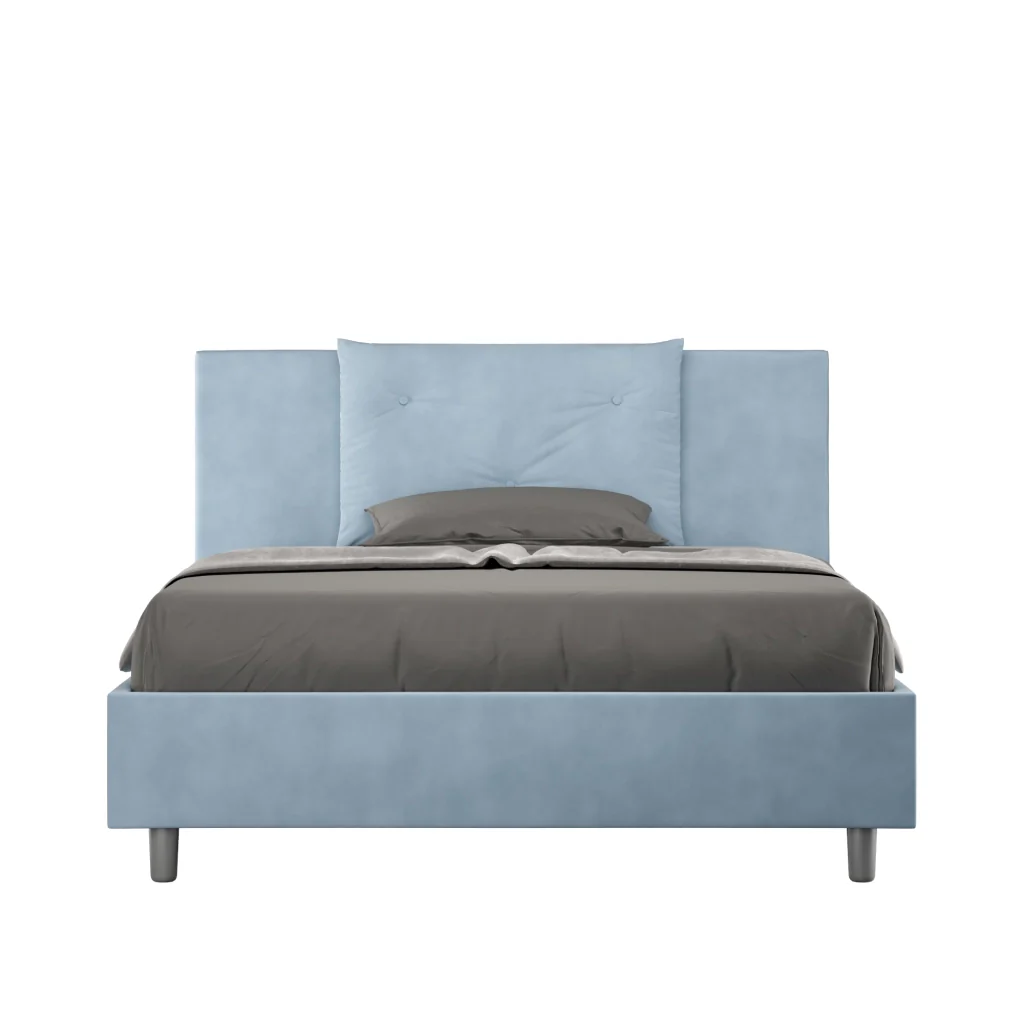 BS COM Letto una piazza e mezza con rete imbottito 130x200 microfibra azzurro