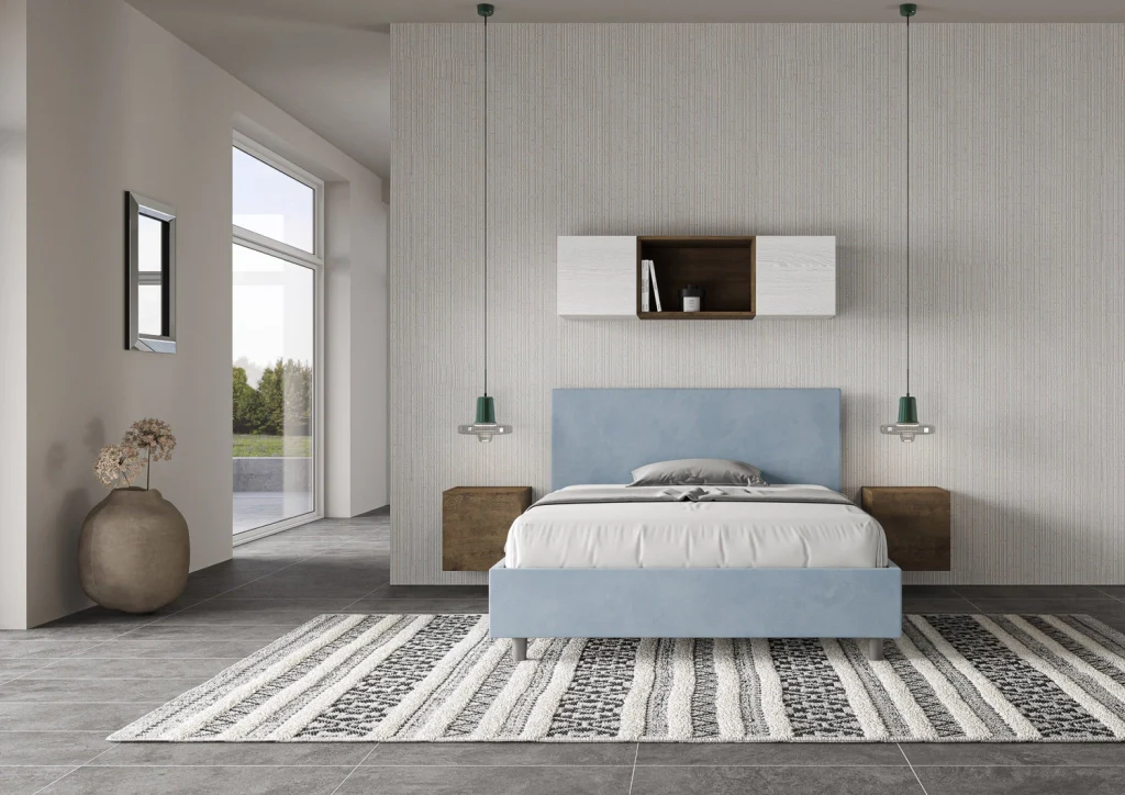 BS COM Letto una piazza e mezza con rete imbottito 130x200 microfibra azzurro - Image 2