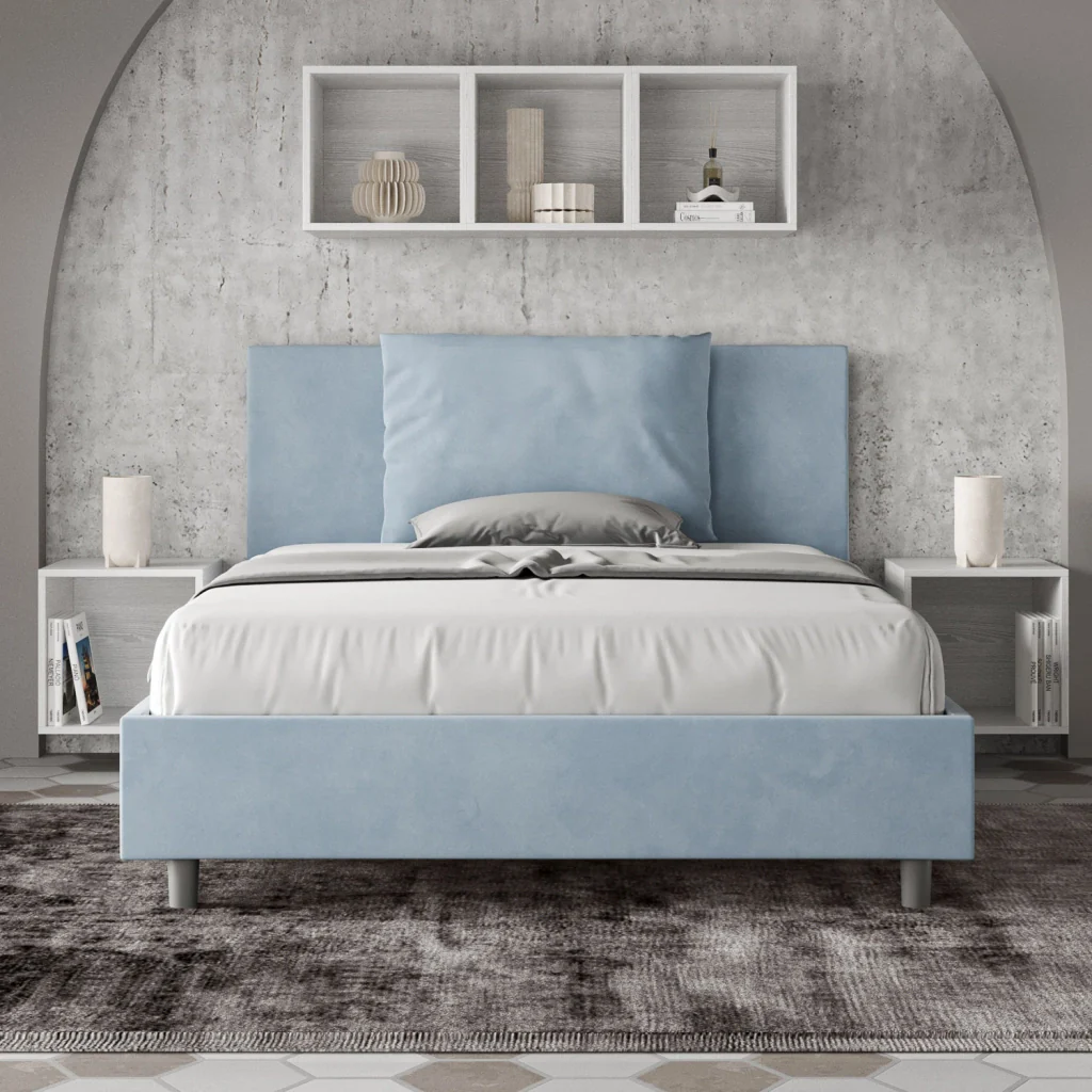 BS COM Letto una piazza e mezza con rete imbottito 130x200 microfibra azzurro - Image 4