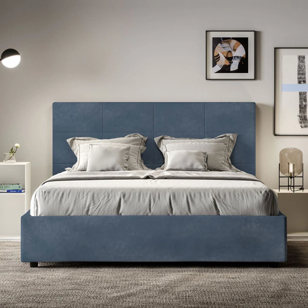BS COM Letto una piazza e mezza con rete imbottito 130x200 microfibra blu - Image 4
