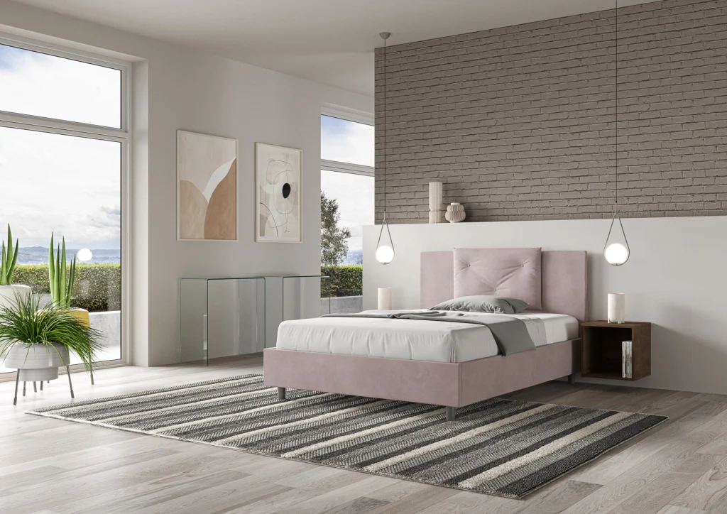 BS COM Letto una piazza e mezza con rete imbottito 130x200 microfibra glicine - Image 2
