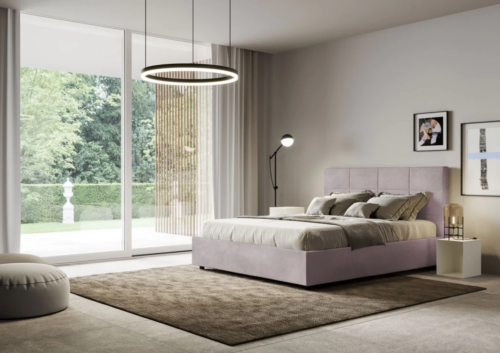 BS COM Letto una piazza e mezza con rete imbottito 130x200 microfibra glicine - Image 2