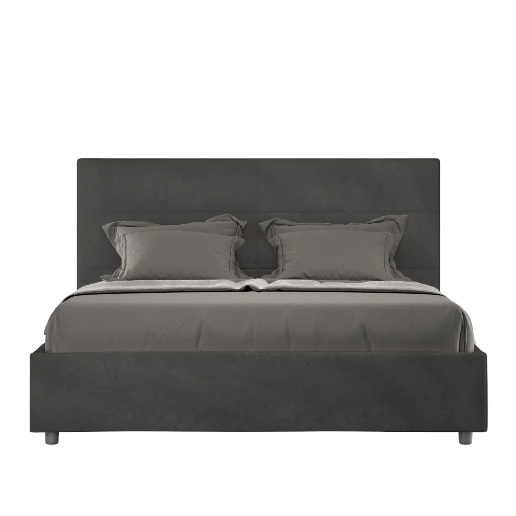 BS COM Letto una piazza e mezza con rete imbottito 130x200 microfibra grigio