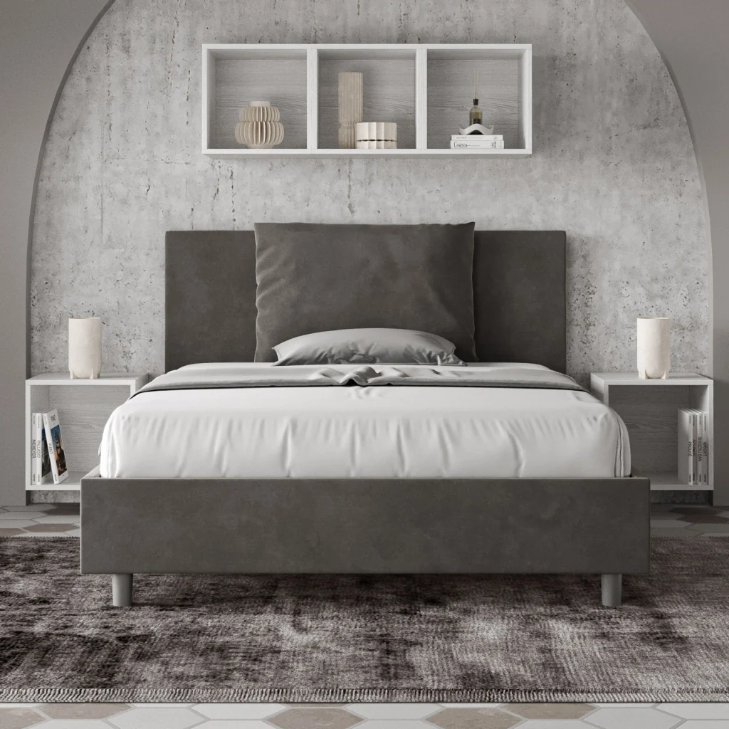 BS COM Letto una piazza e mezza con rete imbottito 130x200 microfibra grigio - Image 3