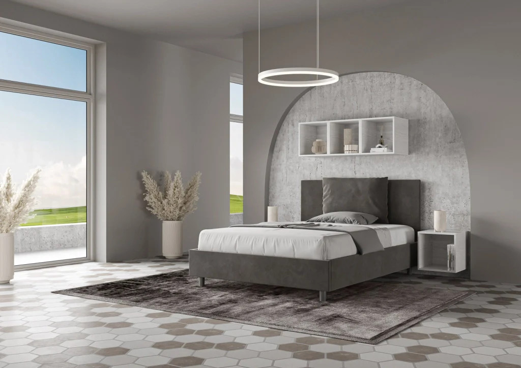 BS COM Letto una piazza e mezza con rete imbottito 130x200 microfibra grigio - Image 4