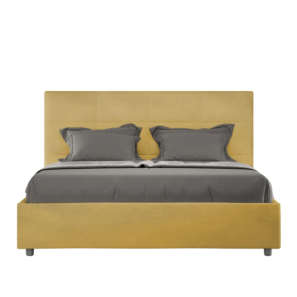 BS COM Letto una piazza e mezza con rete imbottito 130x200 microfibra ocra