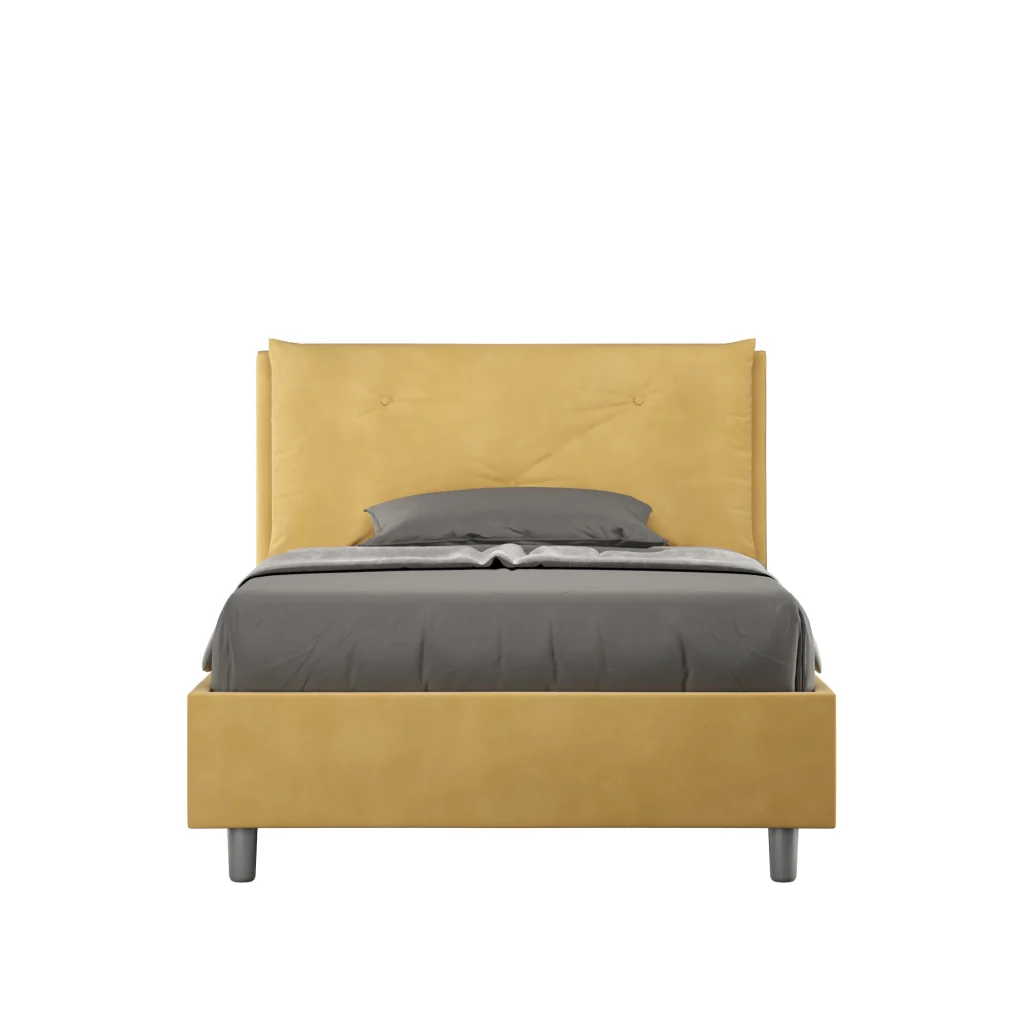 BS COM Letto una piazza e mezza con rete imbottito 130x200 microfibra ocra Large