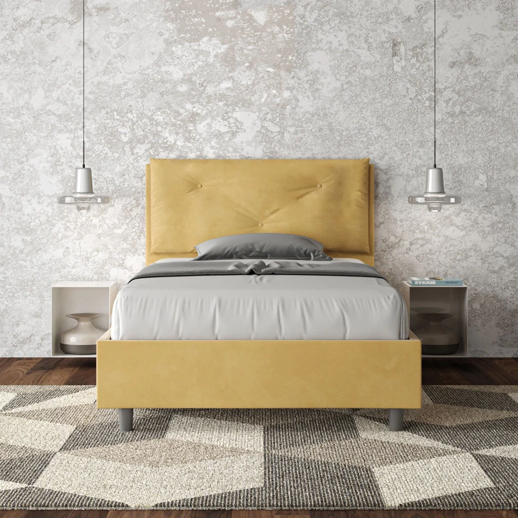 BS COM Letto una piazza e mezza con rete imbottito 130x200 microfibra ocra Large - Image 2