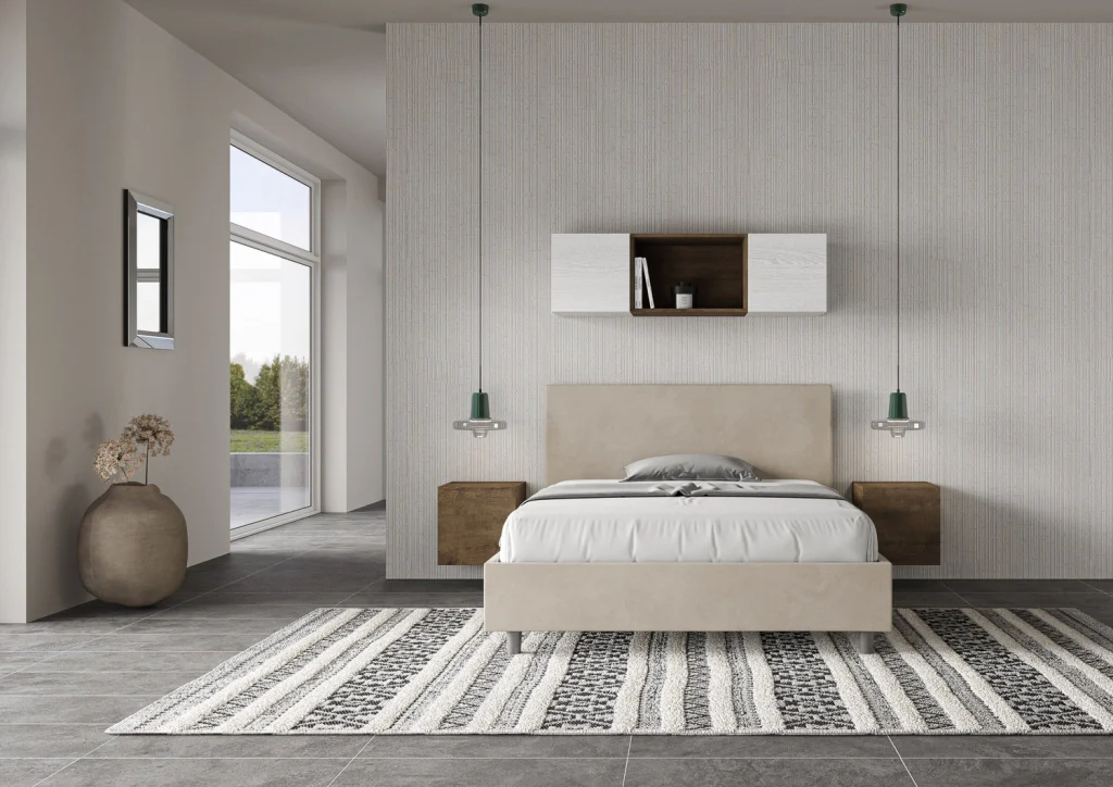 BS COM Letto una piazza e mezza con rete imbottito 130x200 microfibra sabbia - Image 2