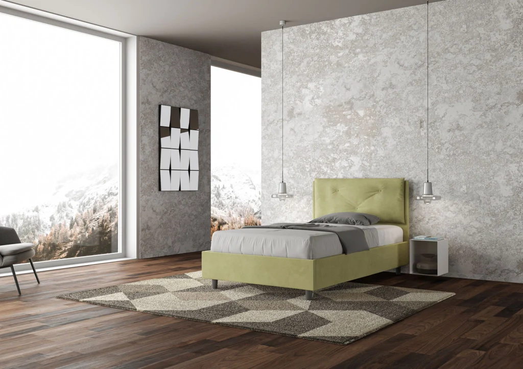 BS COM Letto una piazza e mezza con rete imbottito 130x200 microfibra tè verde Large - Image 2