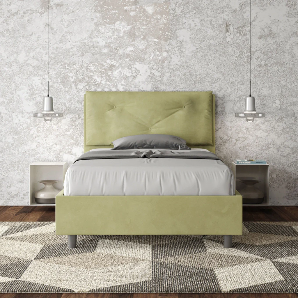 BS COM Letto una piazza e mezza con rete imbottito 130x200 microfibra tè verde Large - Image 3