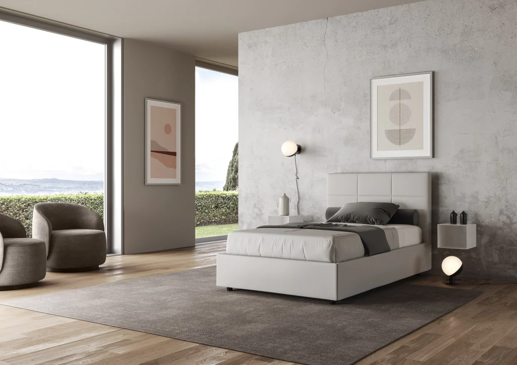 BS COM Letto una piazza e mezza con rete imbottito 130x200 similpelle bianco - Image 4