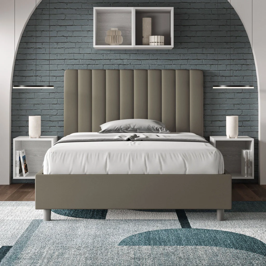 BS COM Letto una piazza e mezza con rete imbottito 130x200 similpelle cappuccino - Image 2