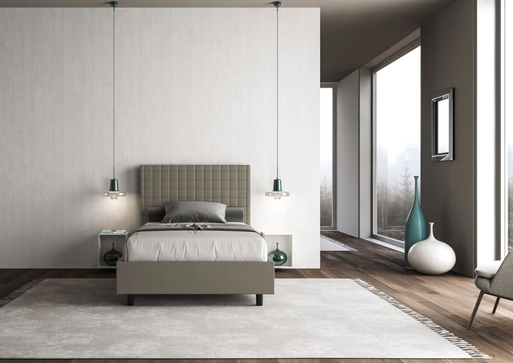 BS COM Letto una piazza e mezza con rete imbottito 130x200 similpelle cappuccino - Image 2