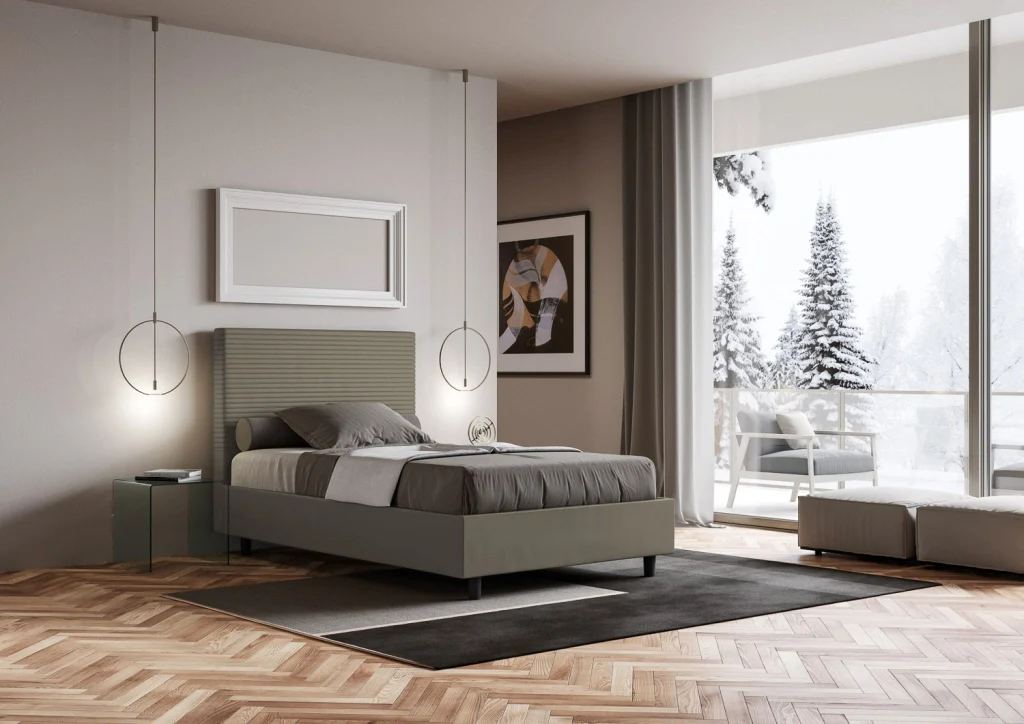 BS COM Letto una piazza e mezza con rete imbottito 130x200 similpelle cappuccino - Image 2
