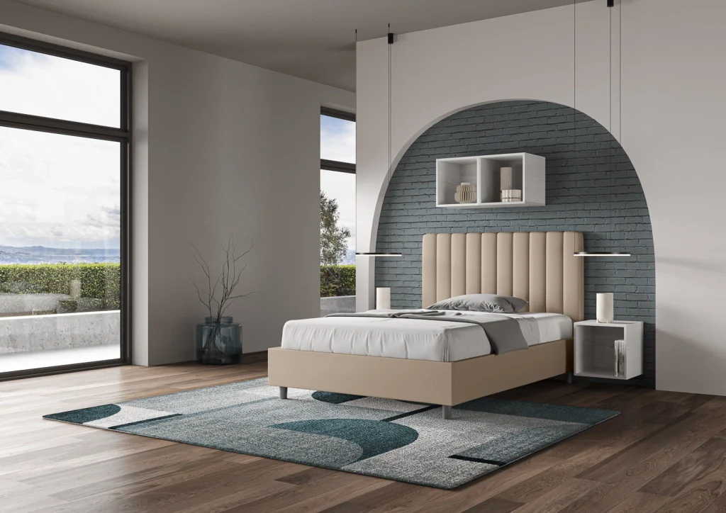 BS COM Letto una piazza e mezza con rete imbottito 130x200 similpelle tortora - Image 4