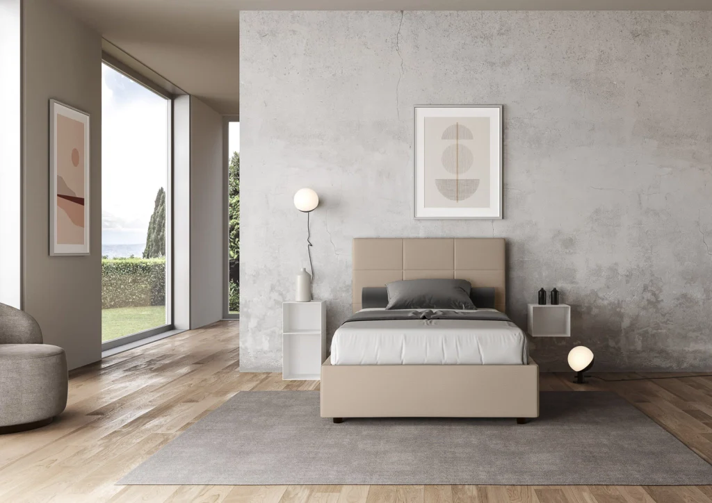 BS COM Letto una piazza e mezza con rete imbottito 130x200 similpelle tortora - Image 3