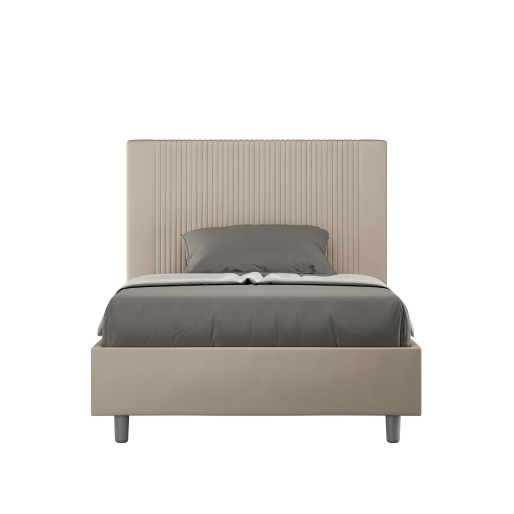 BS COM Letto una piazza e mezza con rete imbottito 130x200 similpelle tortora