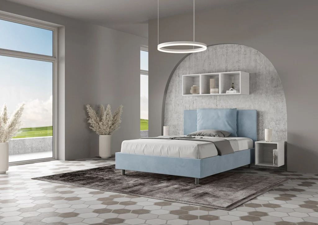 BS COM Letto una piazza e mezza con rete imbottito 130x210 microfibra azzurro - Image 3