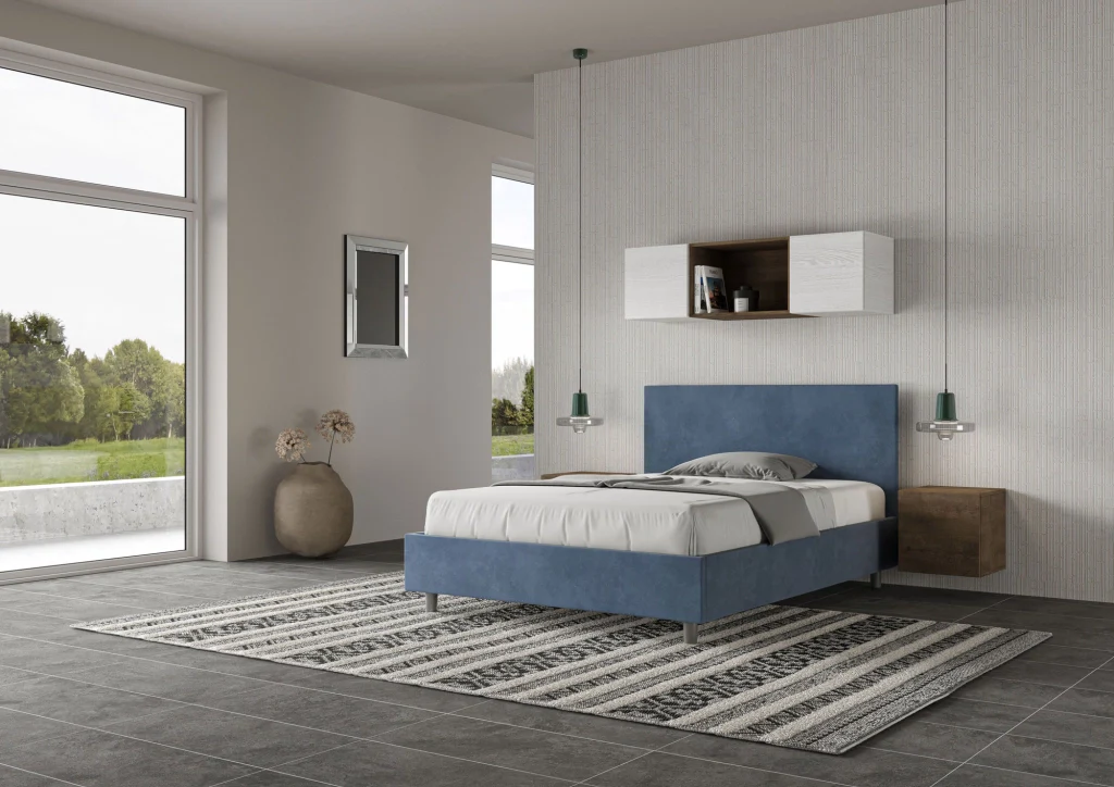 BS COM Letto una piazza e mezza con rete imbottito 130x210 microfibra blu - Image 3