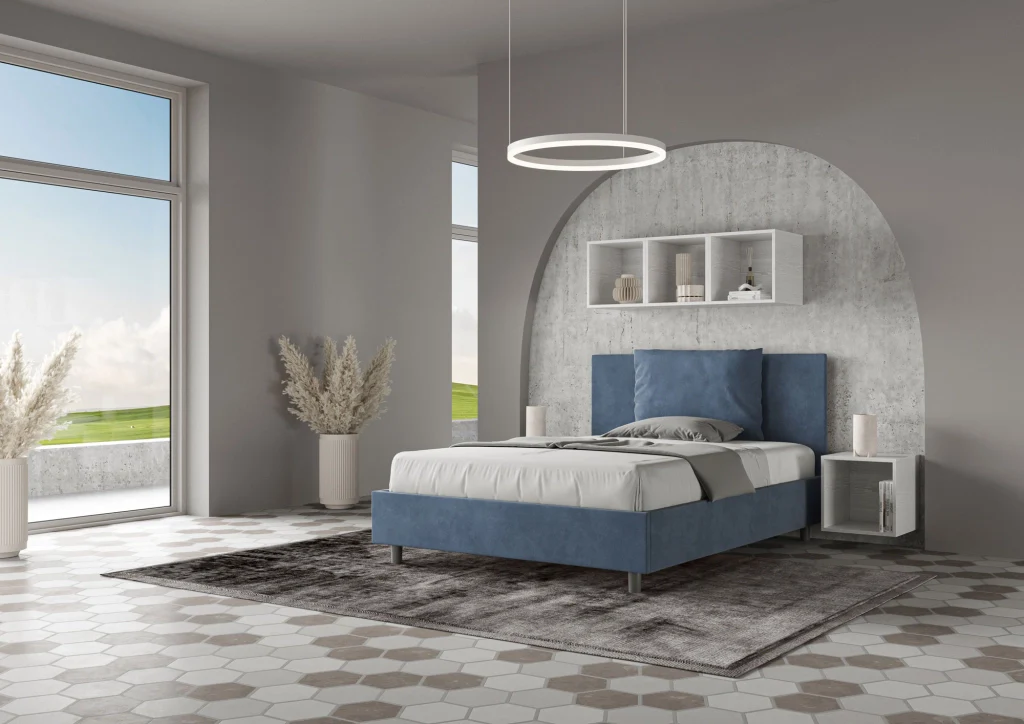 BS COM Letto una piazza e mezza con rete imbottito 130x210 microfibra blu - Image 2