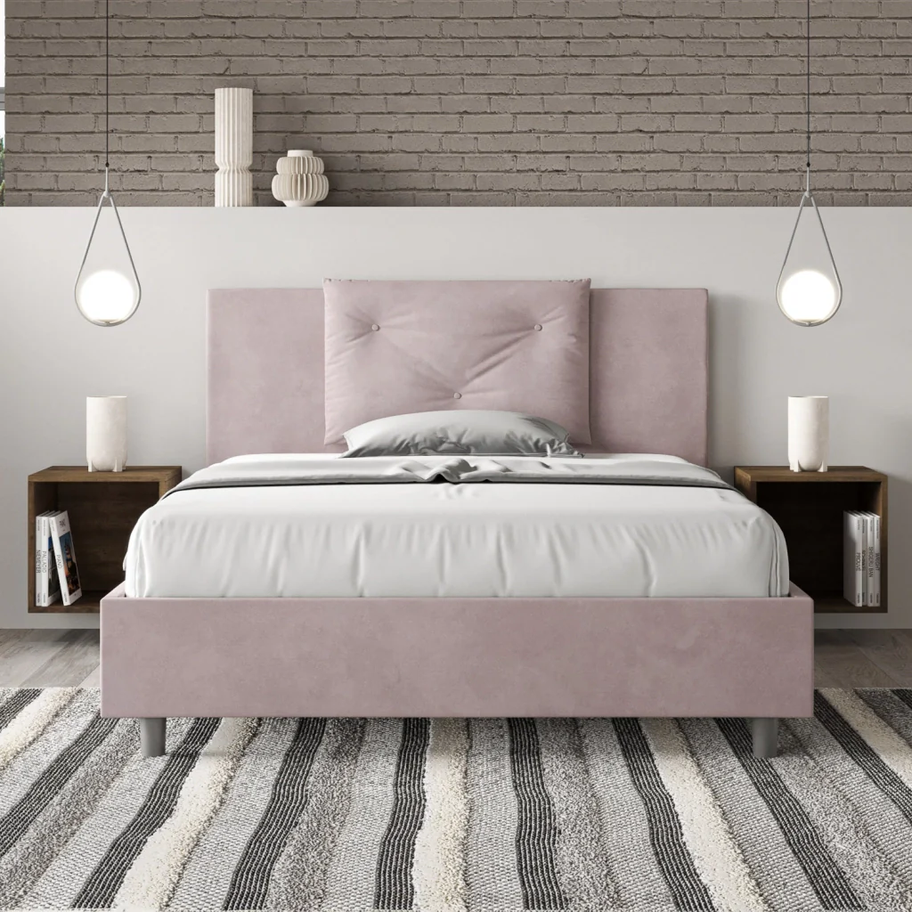 BS COM Letto una piazza e mezza con rete imbottito 130x210 microfibra glicine - Image 3