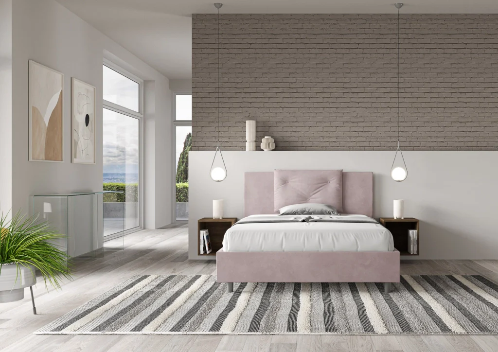 BS COM Letto una piazza e mezza con rete imbottito 130x210 microfibra glicine - Image 4