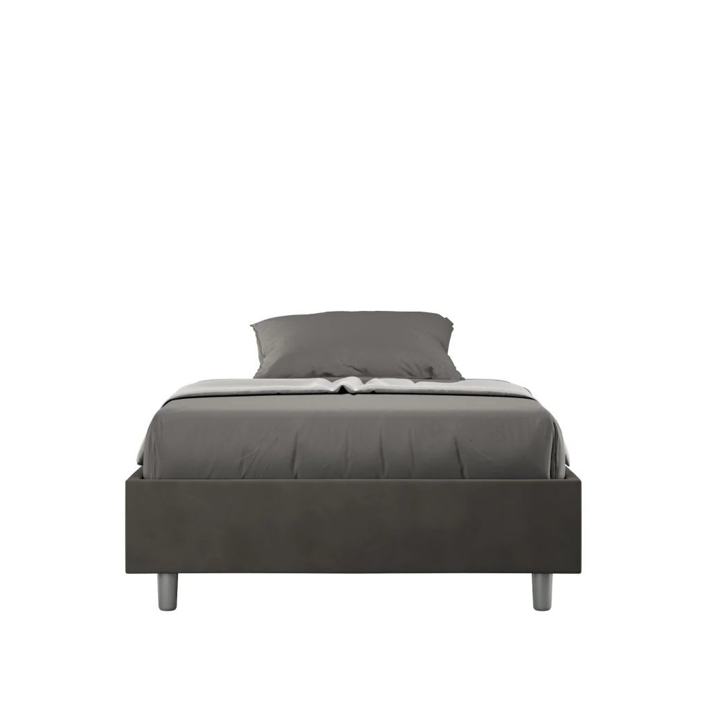BS COM Letto una piazza e mezza con rete imbottito 130x210 microfibra grigio