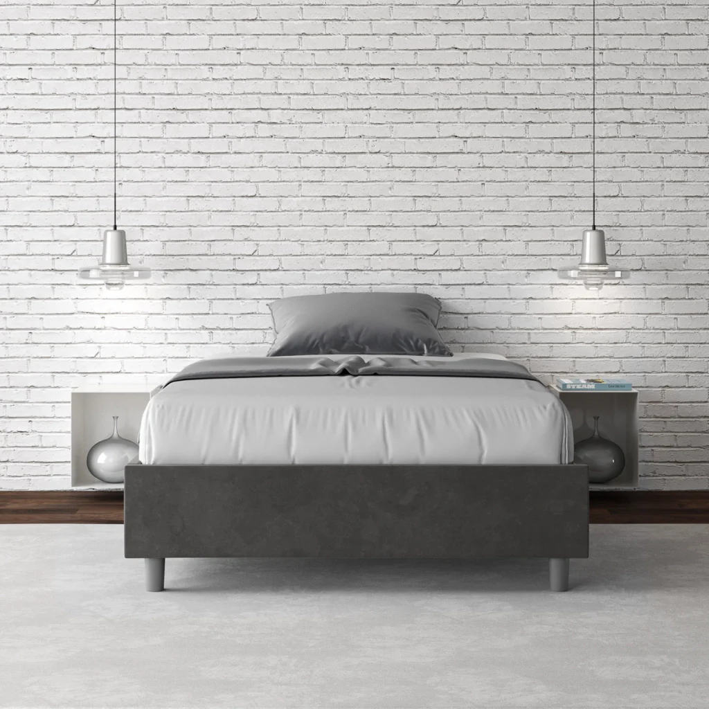 BS COM Letto una piazza e mezza con rete imbottito 130x210 microfibra grigio - Image 2