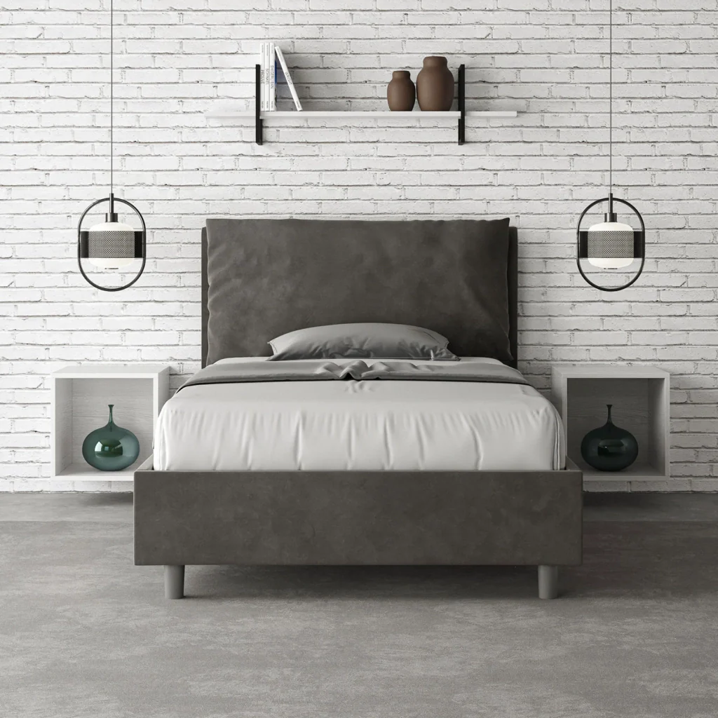 BS COM Letto una piazza e mezza con rete imbottito 130x210 microfibra grigio Large - Image 3