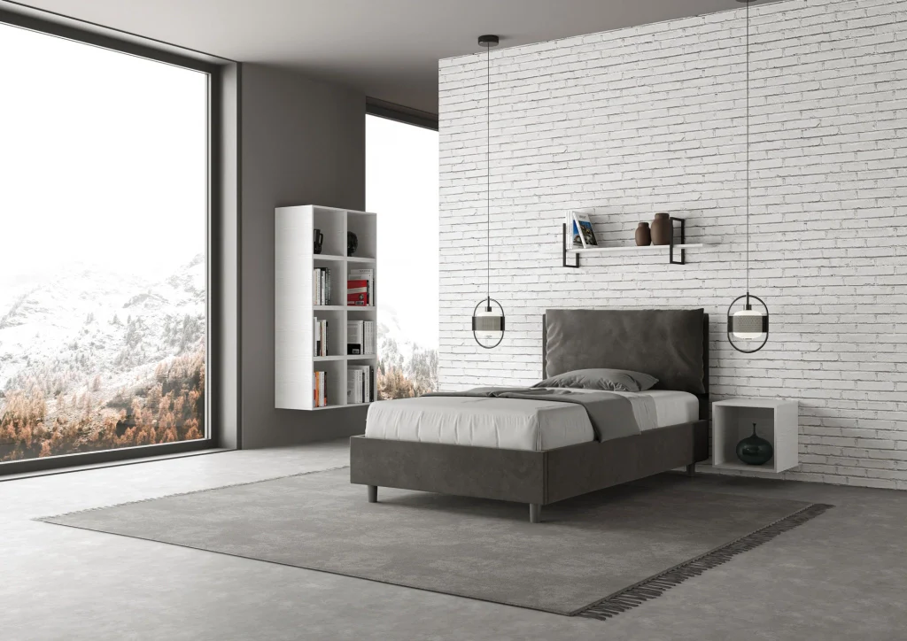BS COM Letto una piazza e mezza con rete imbottito 130x210 microfibra grigio Large - Image 4