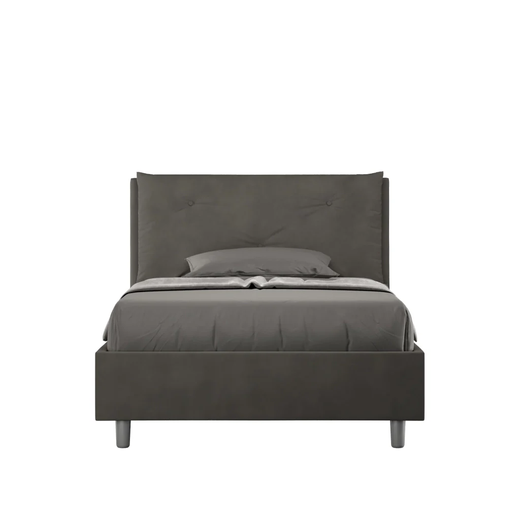 BS COM Letto una piazza e mezza con rete imbottito 130x210 microfibra grigio Large