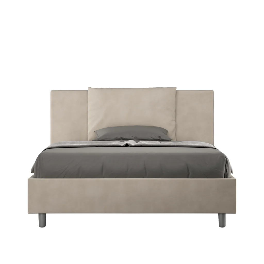 BS COM Letto una piazza e mezza con rete imbottito 130x210 microfibra sabbia