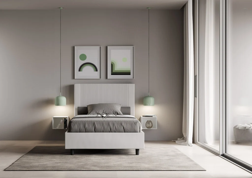 BS COM Letto una piazza e mezza con rete imbottito 130x210 similpelle bianco - Image 2