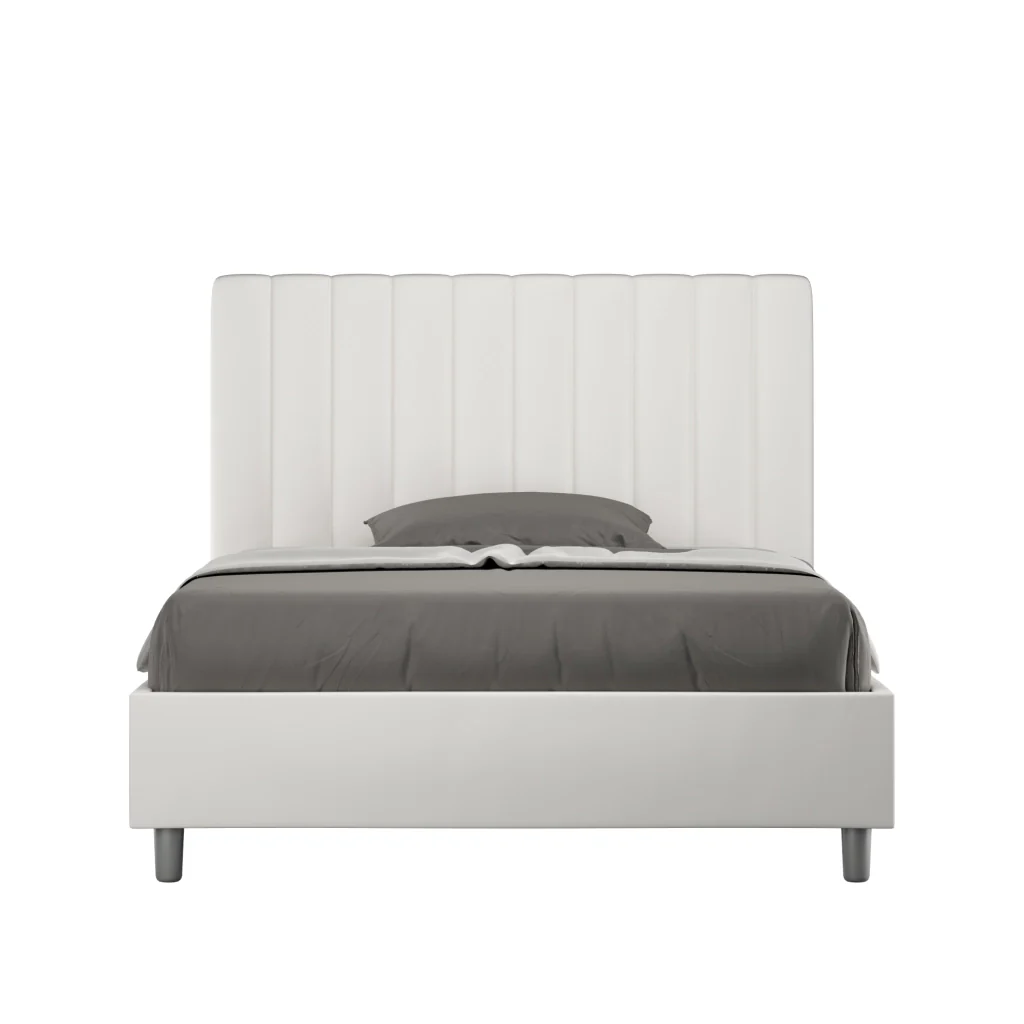 BS COM Letto una piazza e mezza con rete imbottito 130x210 similpelle bianco