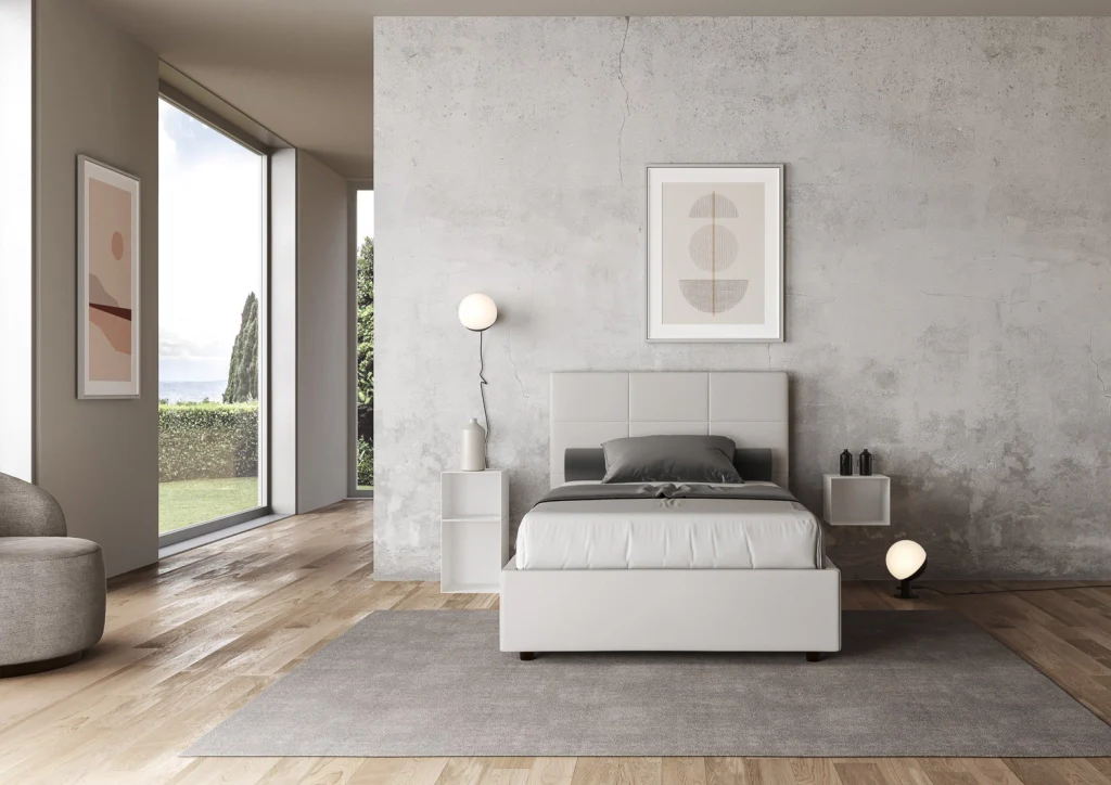 BS COM Letto una piazza e mezza con rete imbottito 130x210 similpelle bianco - Image 3