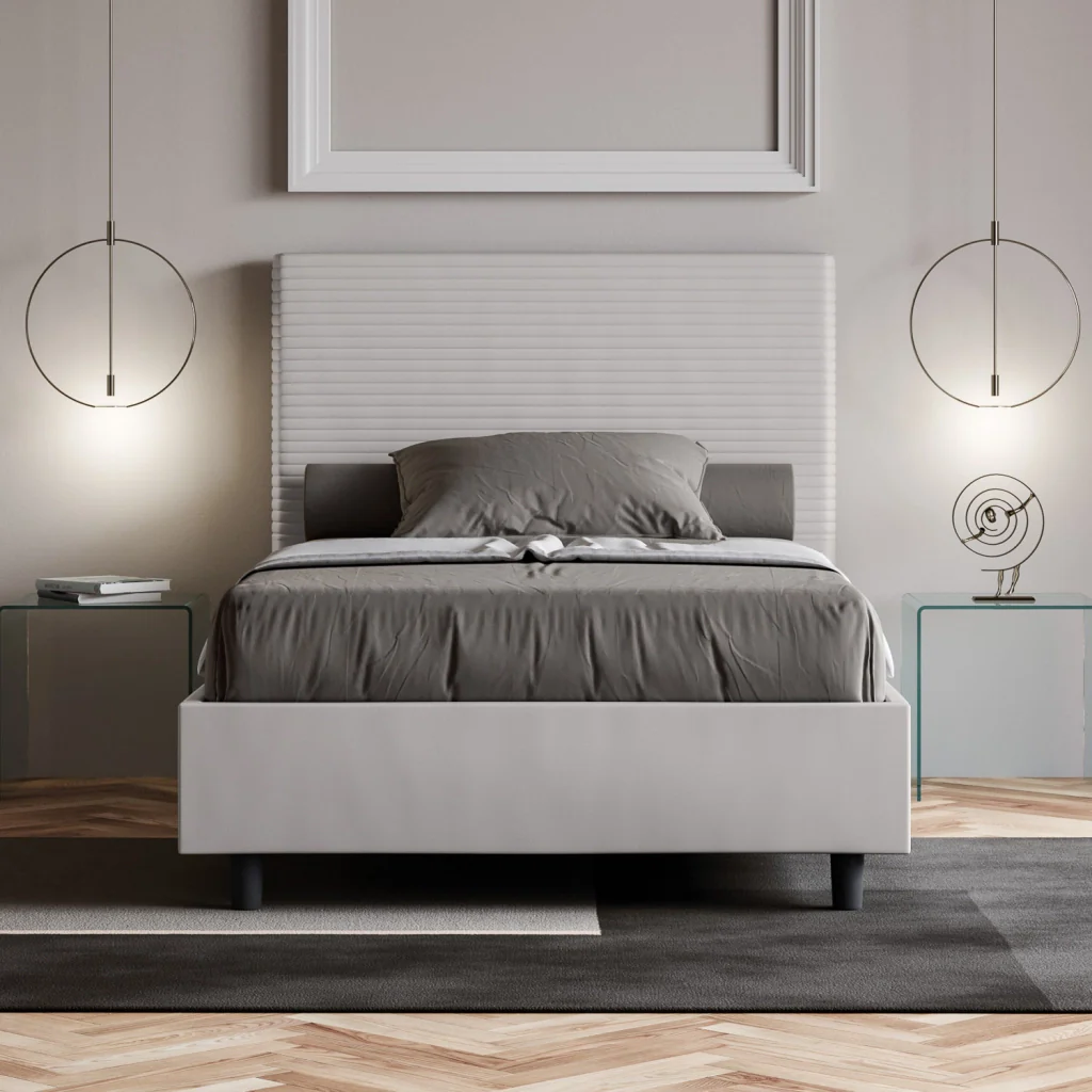 BS COM Letto una piazza e mezza con rete imbottito 130x210 similpelle bianco - Image 3